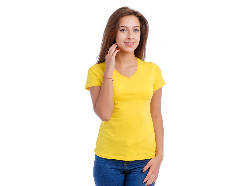 Moteriški marškinėliai  (V.kaklu, Citrininė spalva)
